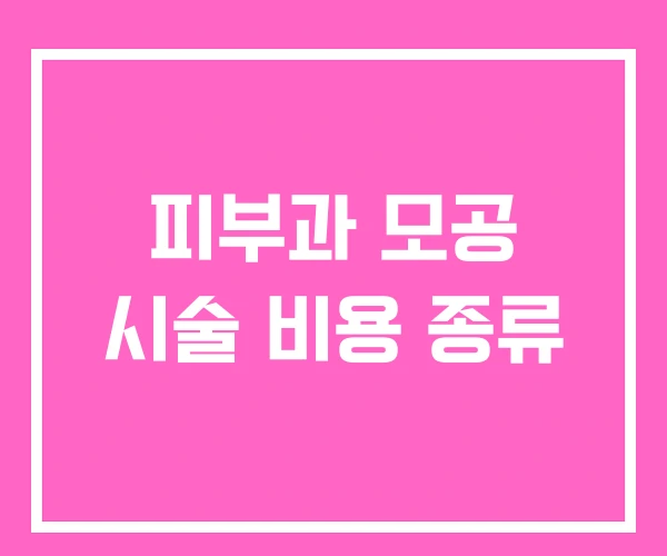 피부과 모공 시술 비용 종류