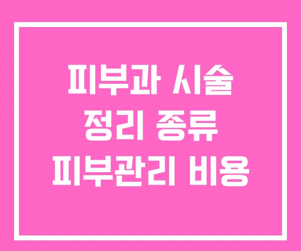 피부과 시술 정리 종류 피부관리 비용 피부과 시술 정리 종류 피부관리 비용